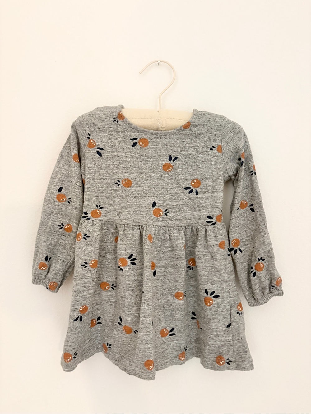 Miles The Label Girls' Grey Knit Dress with Orange Fruit Print